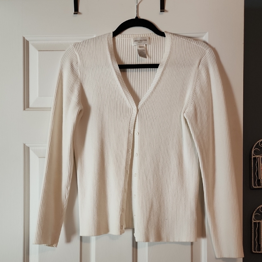 Jones New York White/Cream Cardigan Sweater Lightweight Knit